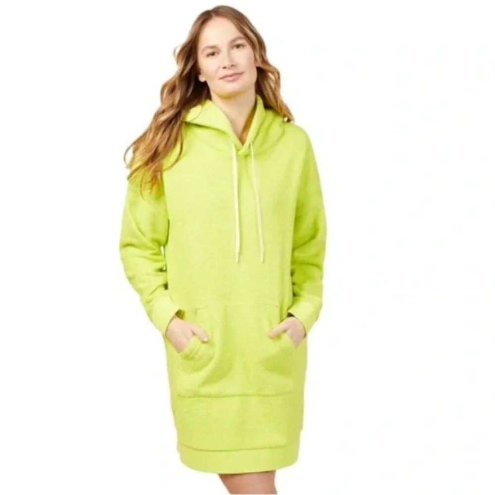Outerknown Hightide Hooded Dress Organic Cotton Terry Neon Green M